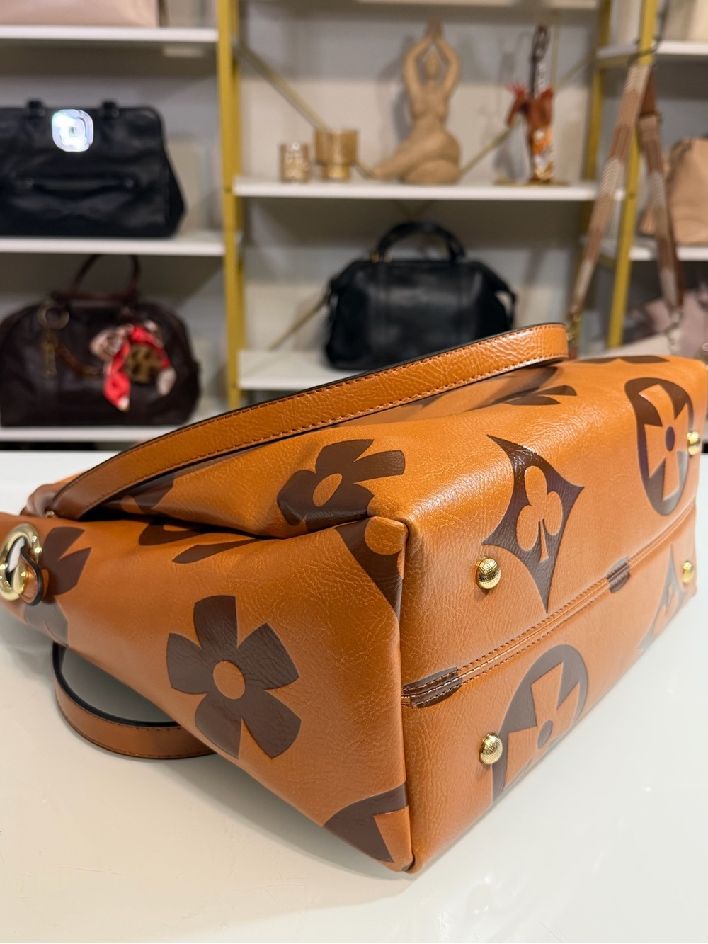 NWOT Travistar Floral Embossed Faux Leather Bucket Tote (Brown) - Picture 10 of 16